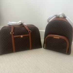 Michael Kors Brown Monogram Duffel & Backpack Set